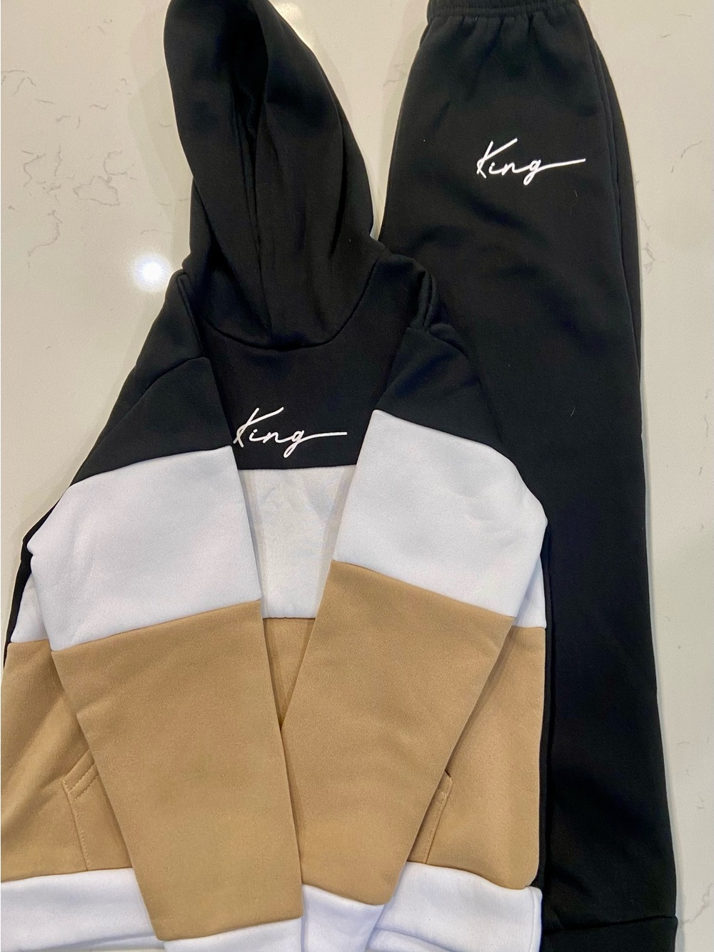Kids Colorblock Jogger Bottoms in Black, White & Tan